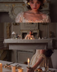 "Tear of Blossom and Candle" Bridgerton Style Ivory Lace Dress for Elegant Evenings