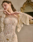 Lacemade white tiered lace dress featuring a structured corset bodice