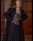 Black satin overbust corset with floral pattern - Lacemade "Flower & Mirror"