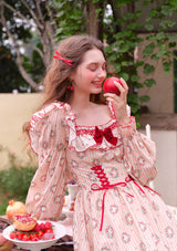 (US Exclusive)Red Apple Wreath Cottage Dress