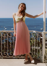 Whimsical Sunlit Blush Pleated Dress