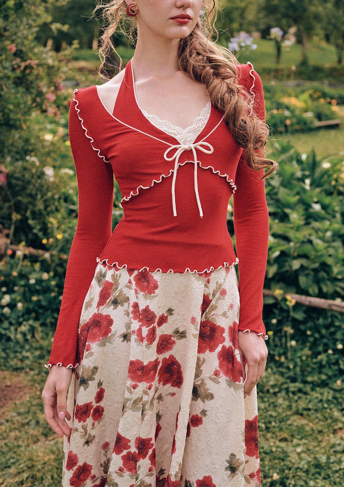 Rosevale Slip Knitted Top (Red) – LaceMade