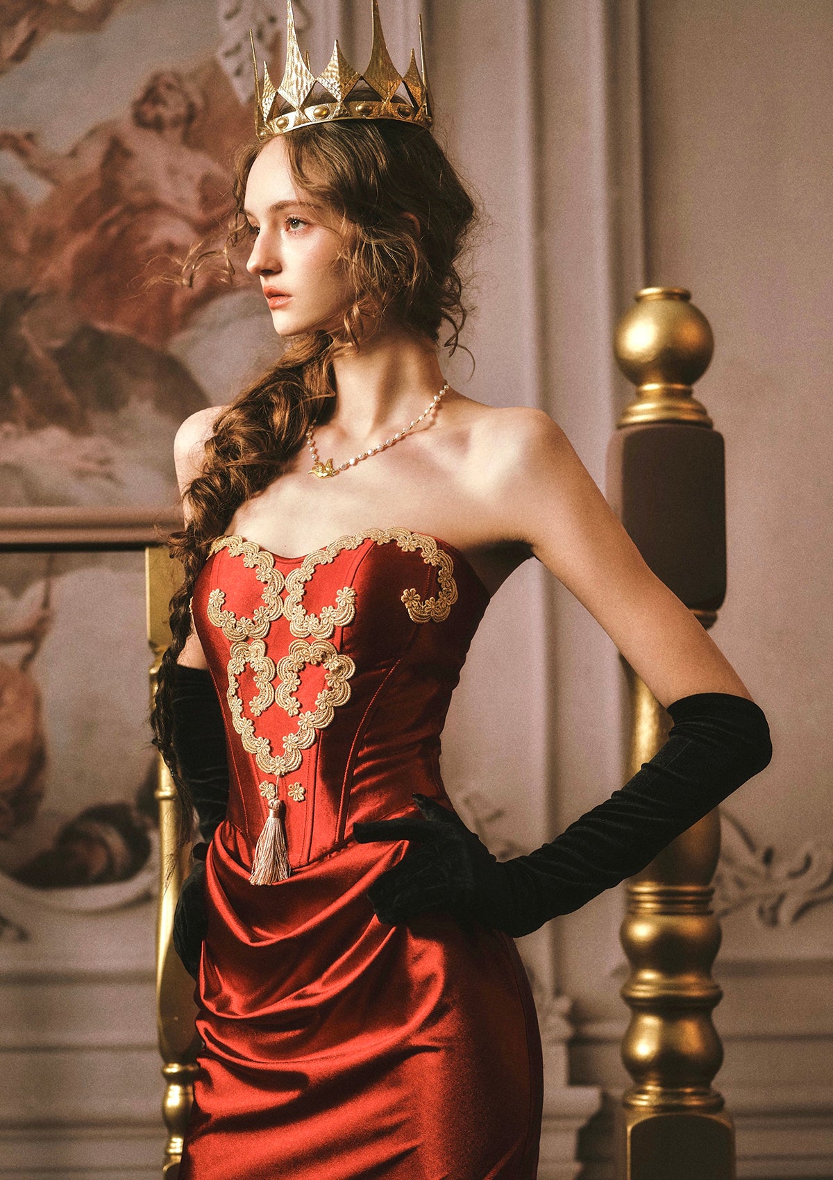 red corset dress with sleeves Queen Heart Corset Dress Pre-order / XL