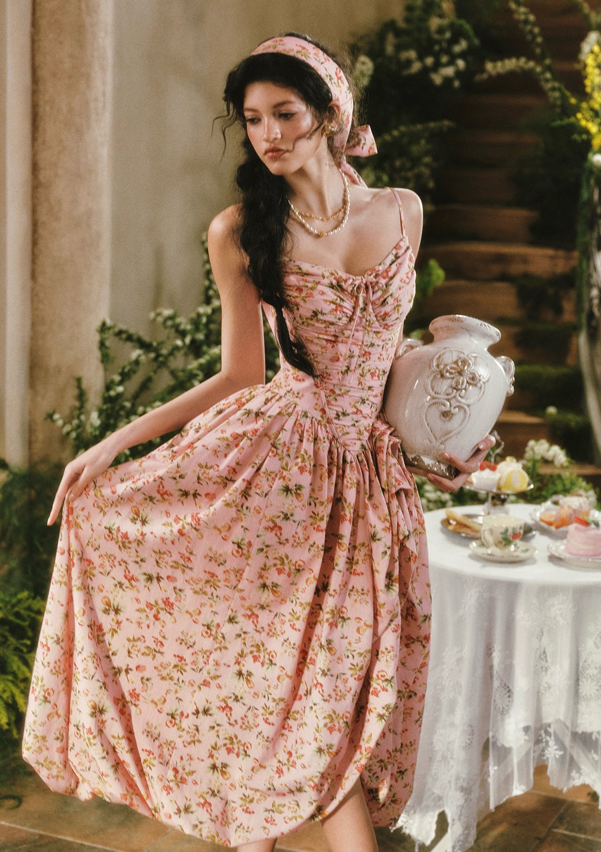 Floral Garden Sweet Tea Corset Dress In Stock / M / Dress