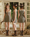 Lacemade "Strawberry Sesame" mini dress - three-view sleeveless gingham sundress