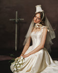 Lacemade Tea-Length White Satin Dress for Engagement Parties