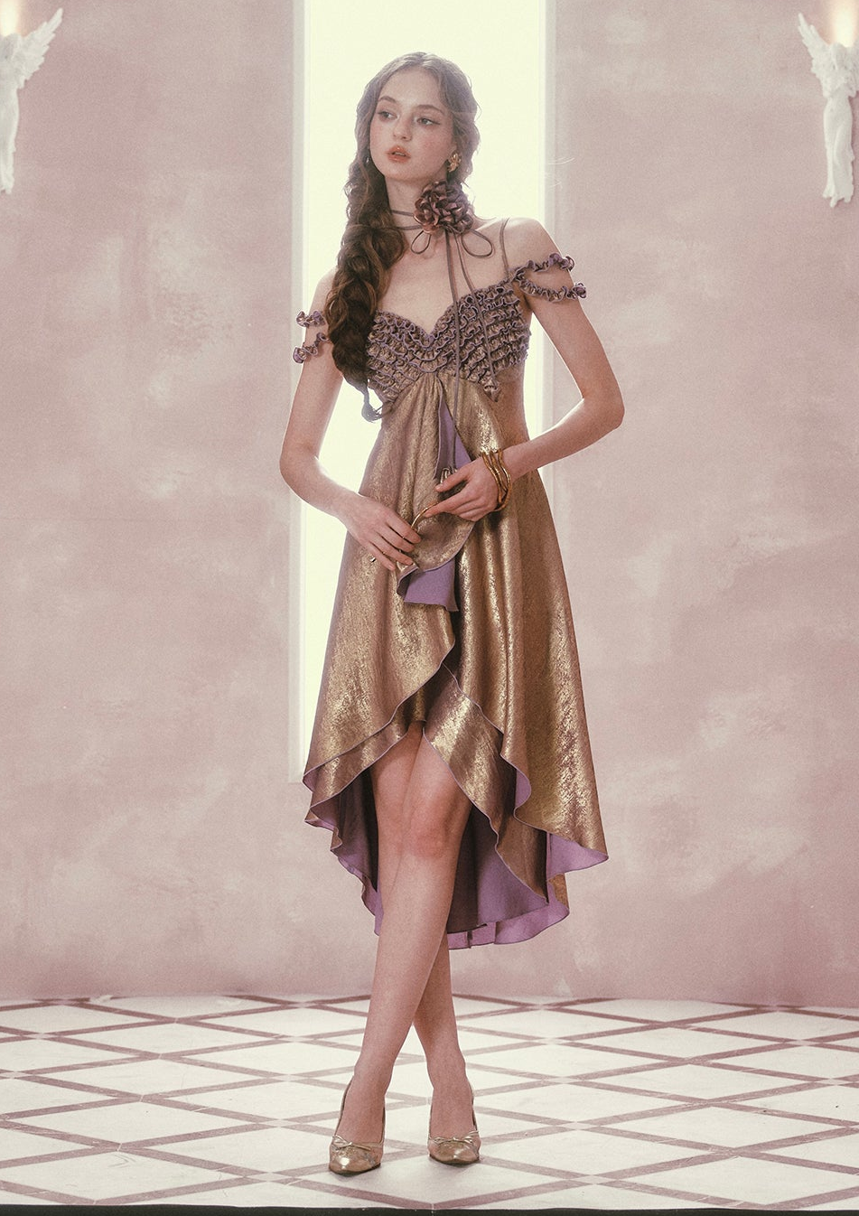 purple and gold formal dress Aria In-stock / L SCH006920_CT_L Size:3/4T The fabric is comfortable Elena Maxi Dress -