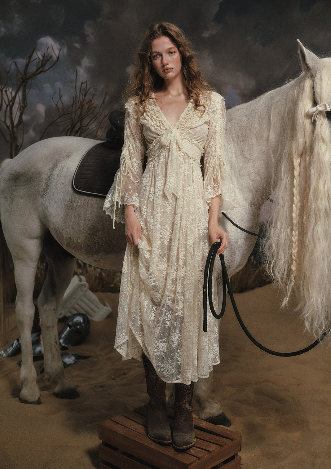 White Lace Maxi Dress | White Horse Princess