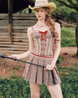 A-line pleated houndstooth mini skirt - Lacemade "St. Paul Crimson Berry" skirt