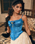 Lacemade Sapphire Corset - Luminous jewel blue satin fabric detail