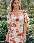 Front view of Rosevale Dress B puff sleeve jacquard dress - Lacemade