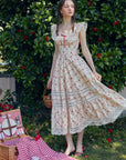 Lacemade "Red Garnet" corset dress with lace trim - whimsical picnic outfit