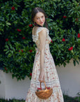 Lacemade vintage floral corset dress - romantic side profile for garden tea party