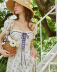 Lacemade romantic floral dress - Blue and white midi for picnics
