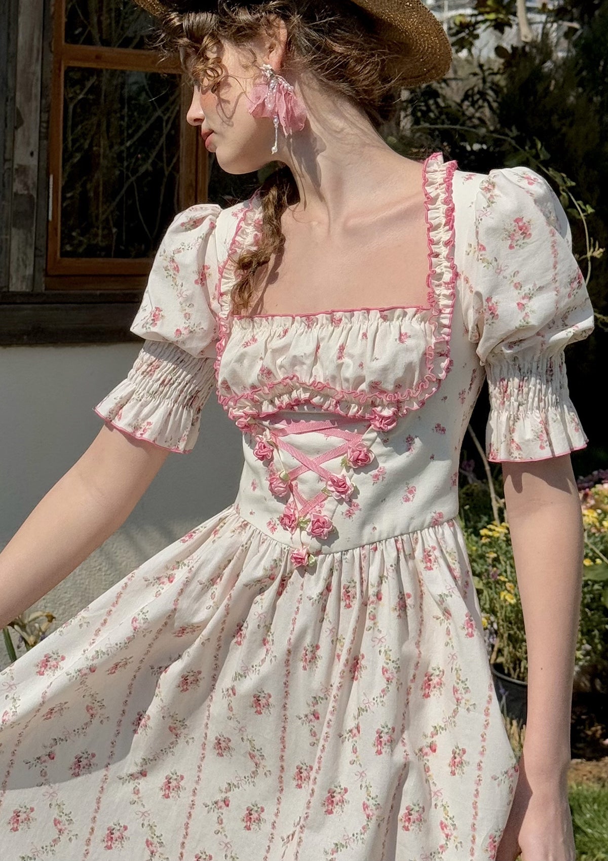 ワンピース Lace Trimmed Floral Dress nude rose M Lace Trimmed Floral Dress nude rose M ワンピース