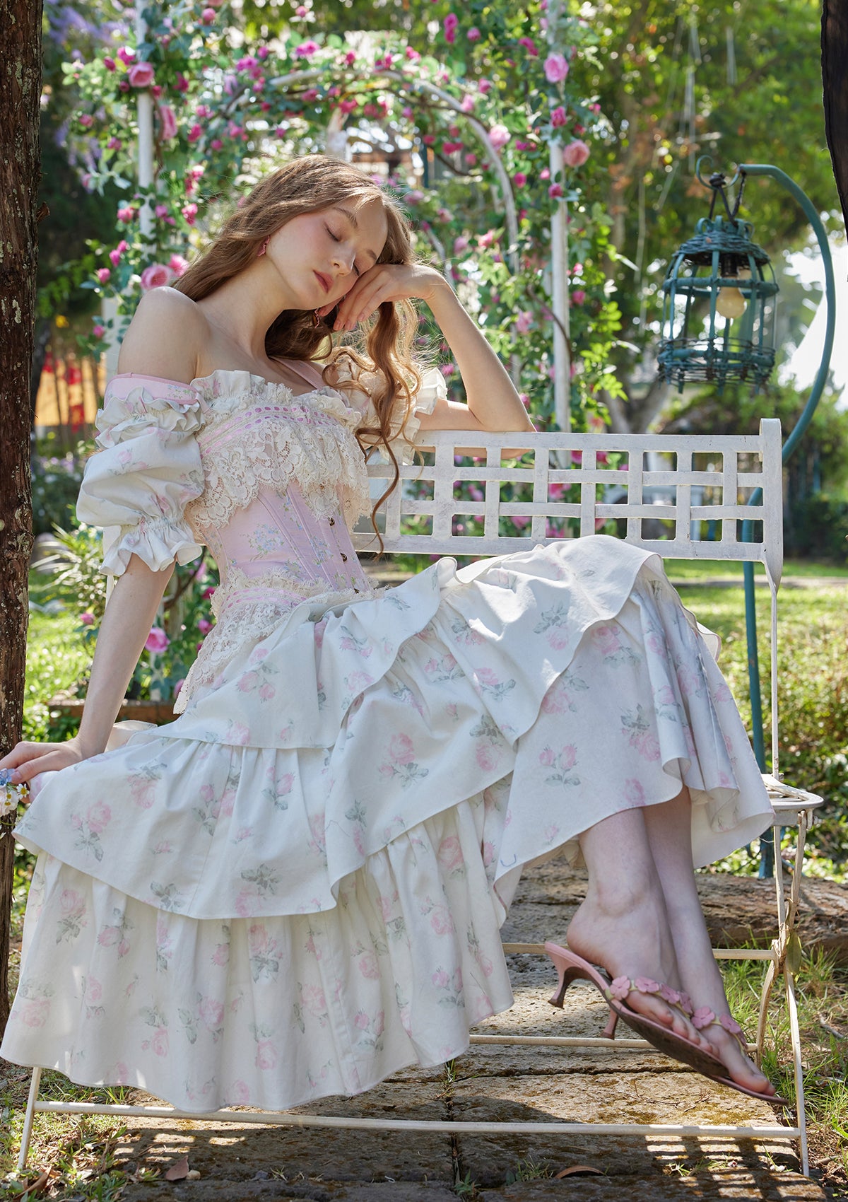 Lacemade Shabby Chic ivory floral dress for summer garden parties