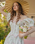 Lacemade mock two-piece floral dress - Basque waist fishbone structure