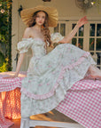 Lacemade whimsical A-line green floral dress for summer tea party