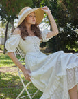 Lacemade romantic fairycore white dress for engagement photos or picnic
