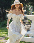 Lacemade elegant A-line tiered white cotton dress - Tea length