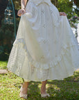 Lacemade tiered eyelet embroidered skirt detail - cottagecore ruffled hemline