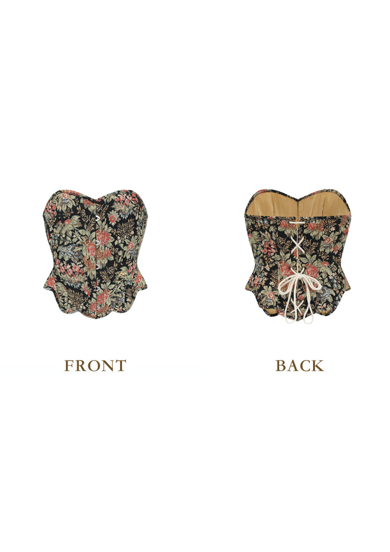 Corset Femme Dentelle Imprimé Floral Rétro - Top Bustier Classique Geagodelia