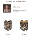 Front and Back view of "Flower & Mirror" black floral corset with overbust silhouette
