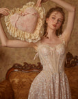 Detailed Boning Structure of Lacemade Gold Lace Corset Midi Dress