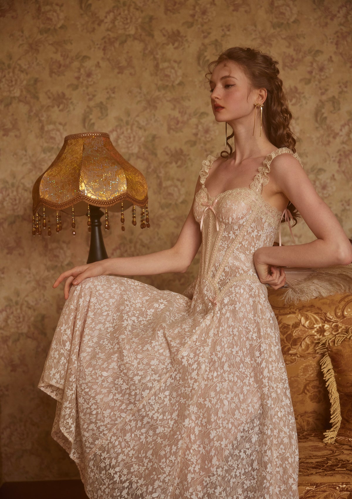 Victorian Style Gold Mesh Midi - Lacemade "The Glass Candy" Dress