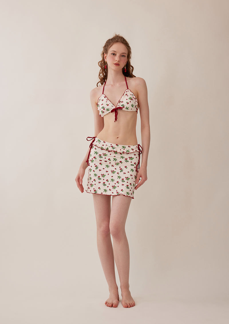 Vibrant Strawberry Three-piece Bikini Set