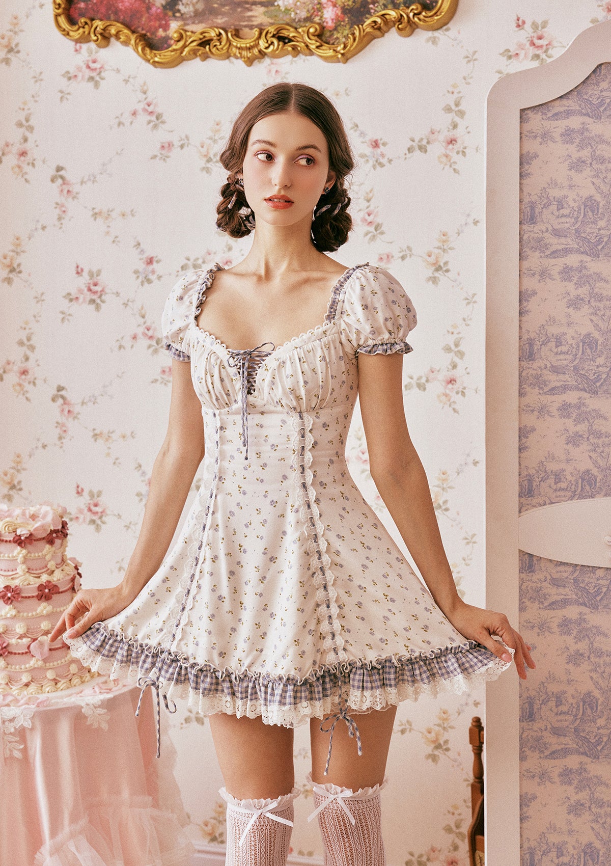 Lacemade ruffle mini dress with tiered layers - Vintage cottagecore dress style