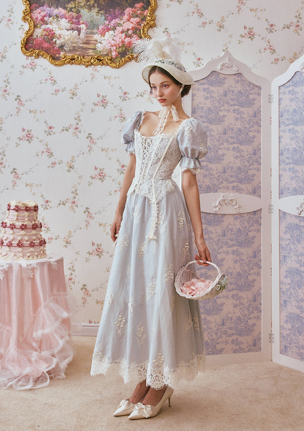 Princess Lily of the Valley Blue Midi Dress for Romantic Photoshoots