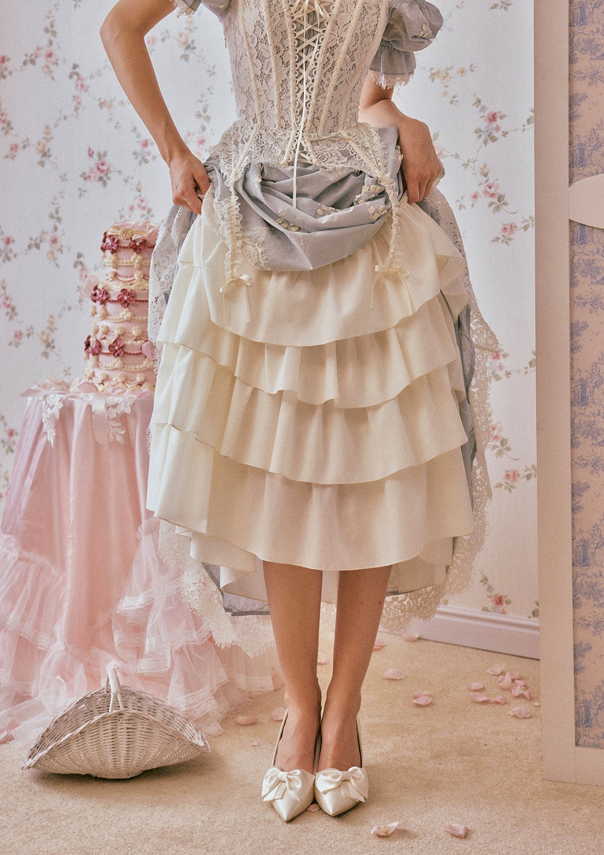 Princess Lily of the Valley Tiered Ruffle Hem Blue Midi Dress