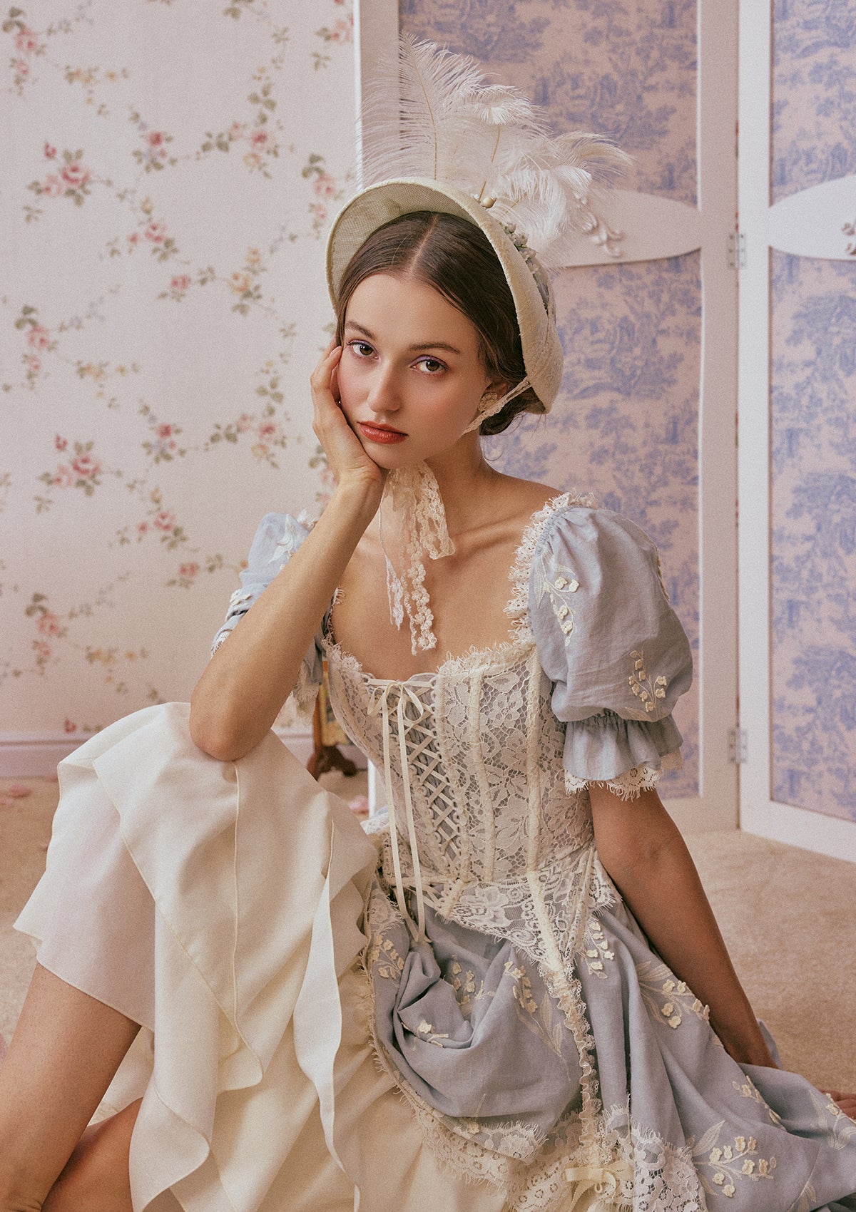Lacemade Light Blue Regencycore Bridgerton Dress with Puff Sleeves