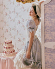 Lacemade Blue Ruffle Hem Dress with Delicate Lace Embellishments