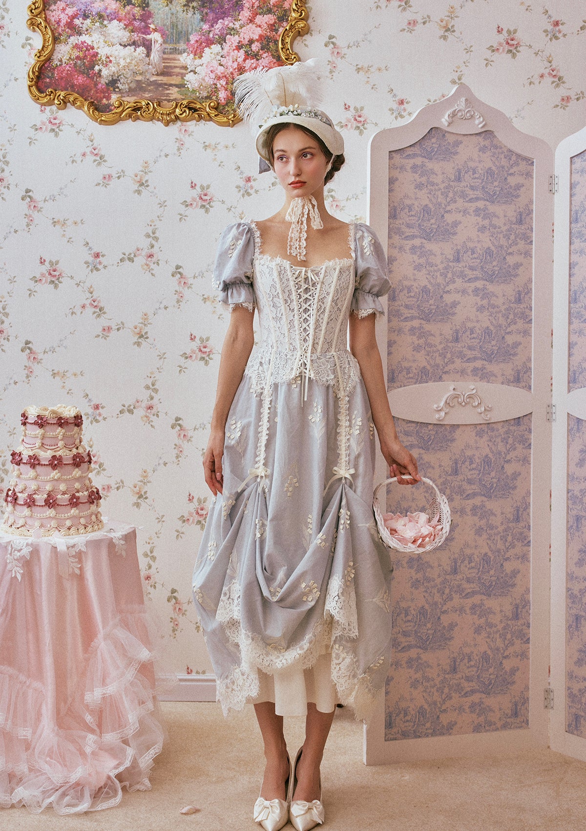 "Princess Lily of the Valley" blue corset dress for a dreamy photoshoot