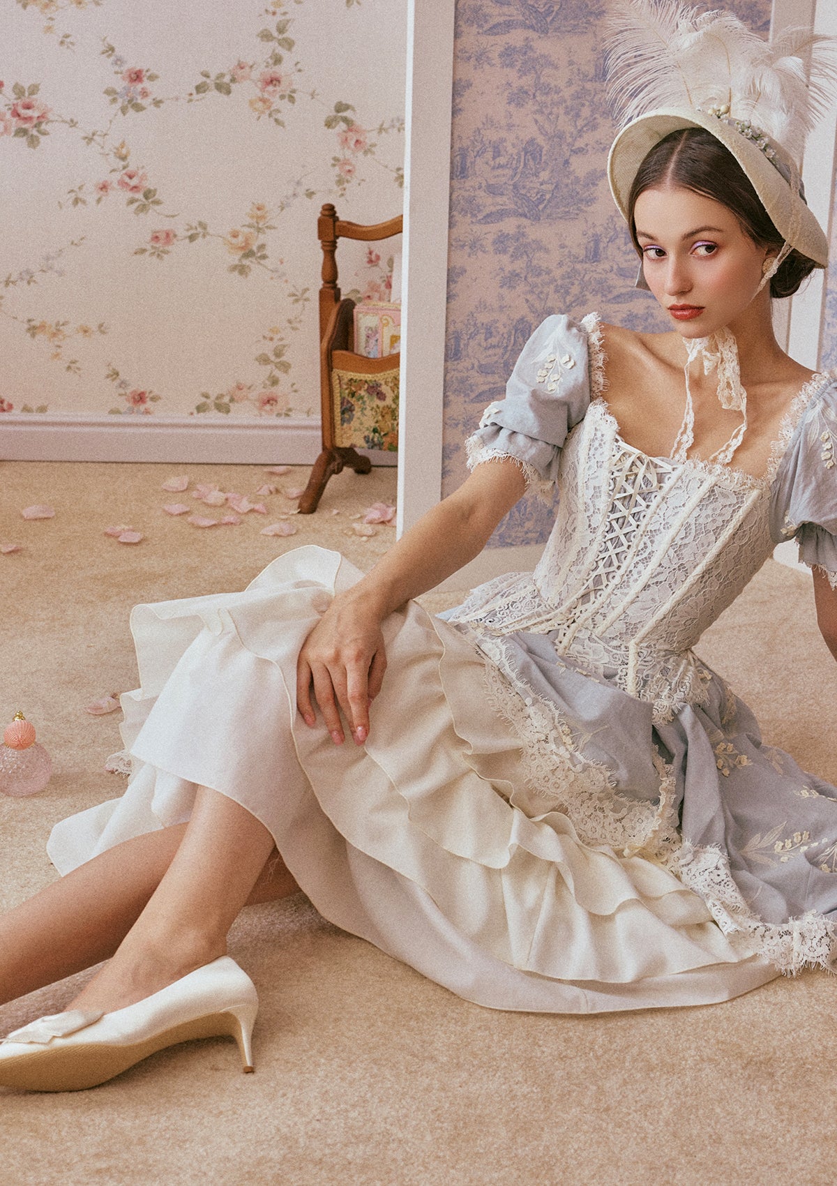 Princess Lily of the Valley Blue Corset Dress - Rococo Style