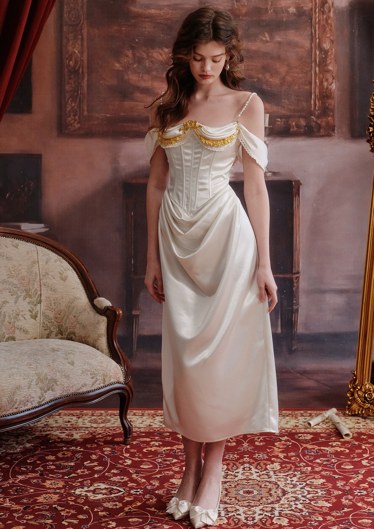 Ivory Maxi Corset Dress L