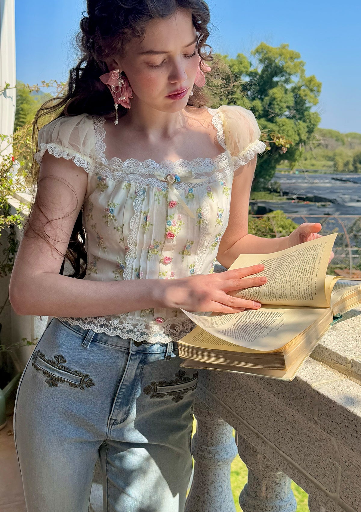 【mame】Shower Flower Lace Tops Muse At Midnight Floral Lace Top (Ivory) · NanaMacs
