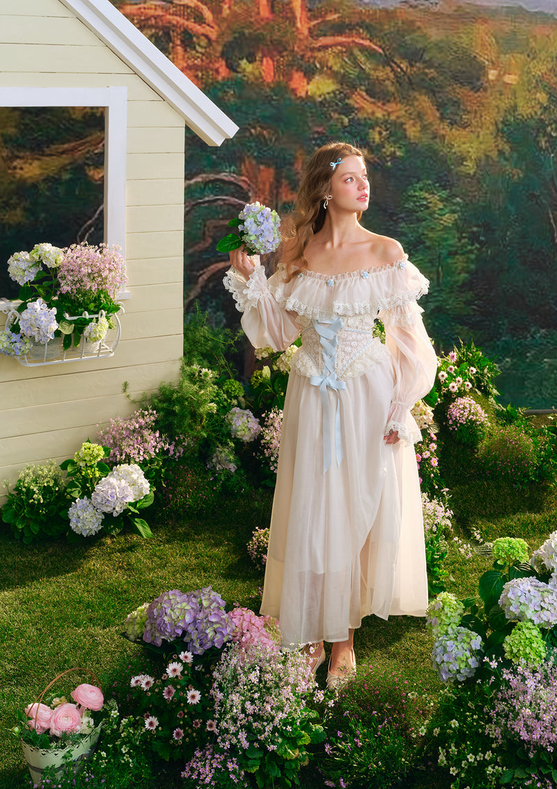blue and white hydrangea dress Behold Maxi Dress-BLUE HYDRANGEA / 16