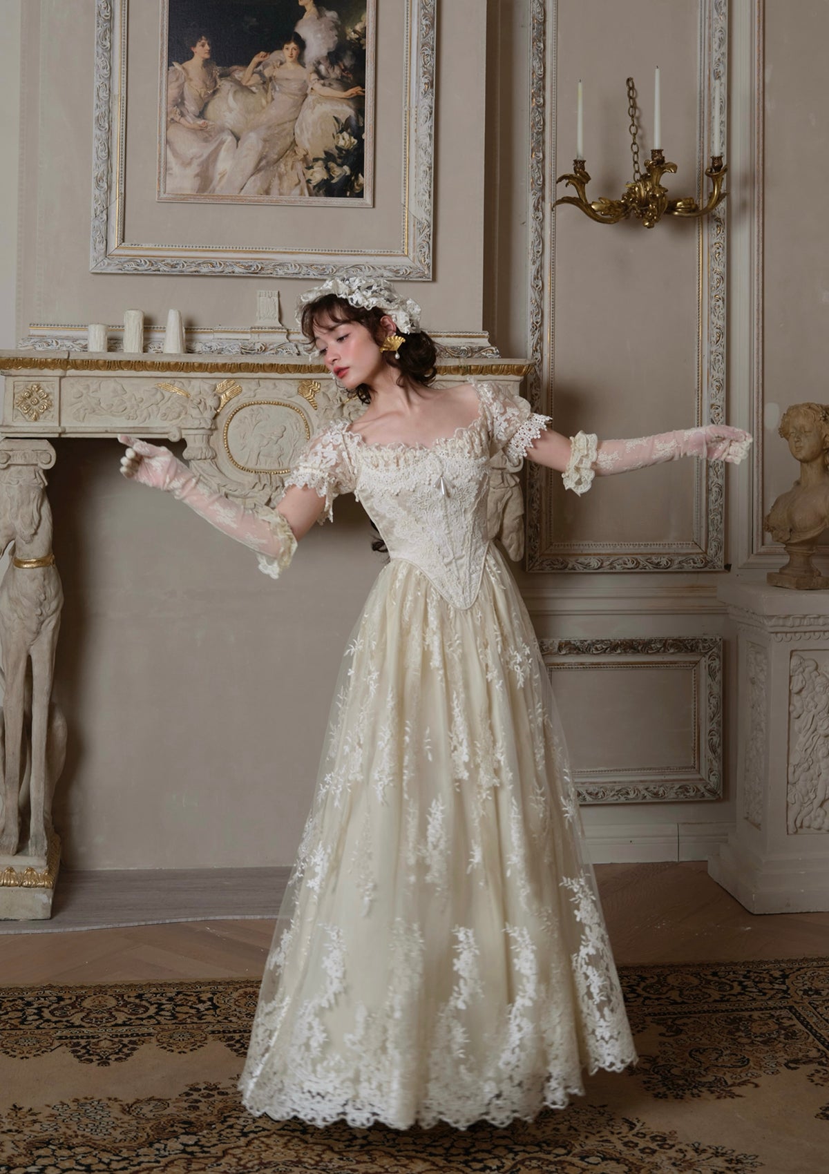 Lacemade "Tear of Blossom and Candle" Cream Jacquard Corset Dress