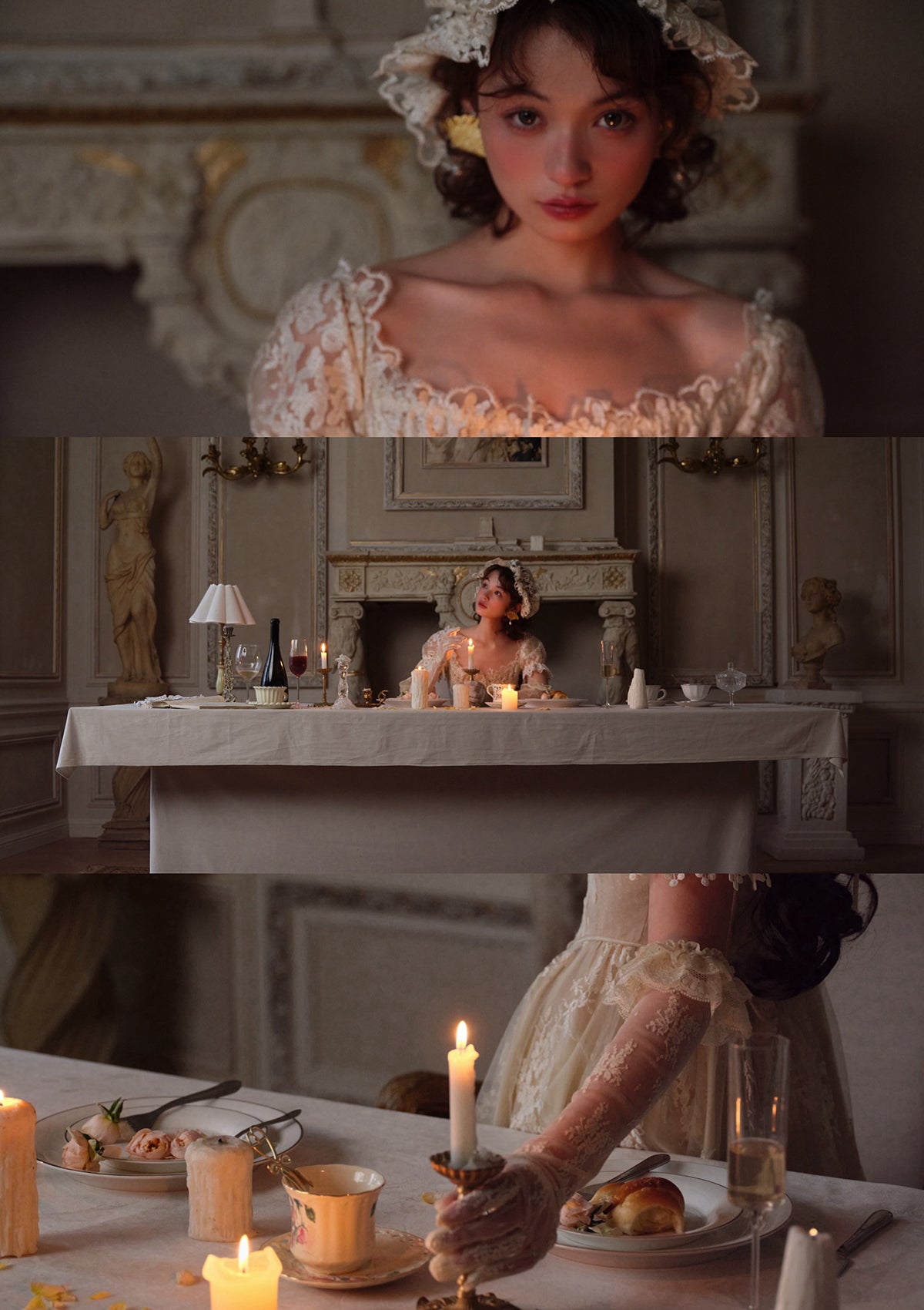 "Tear of Blossom and Candle" Bridgerton Style Ivory Lace Dress for Elegant Evenings