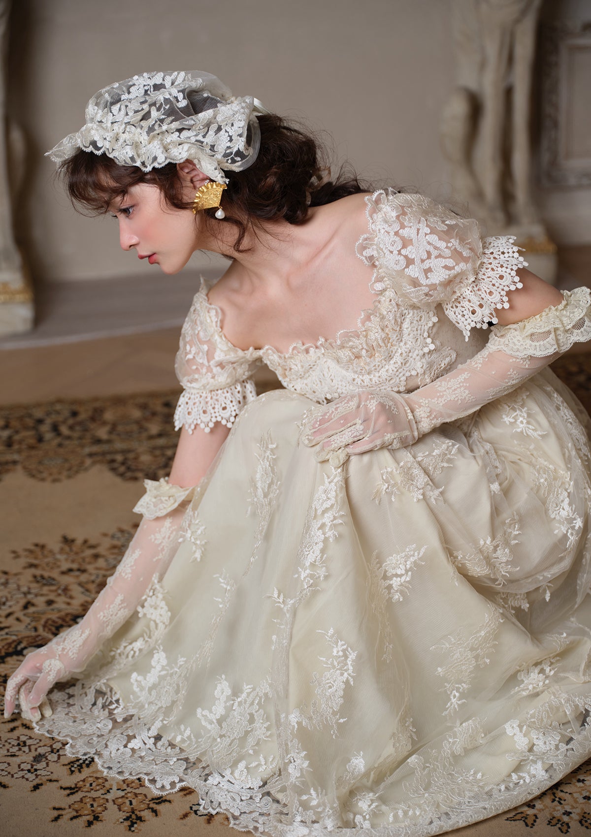 Victorian Aesthetic Ivory Corset Maxi Dress - "Tear of Blossom and Candle"