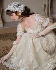 Victorian Aesthetic Ivory Corset Maxi Dress - "Tear of Blossom and Candle"