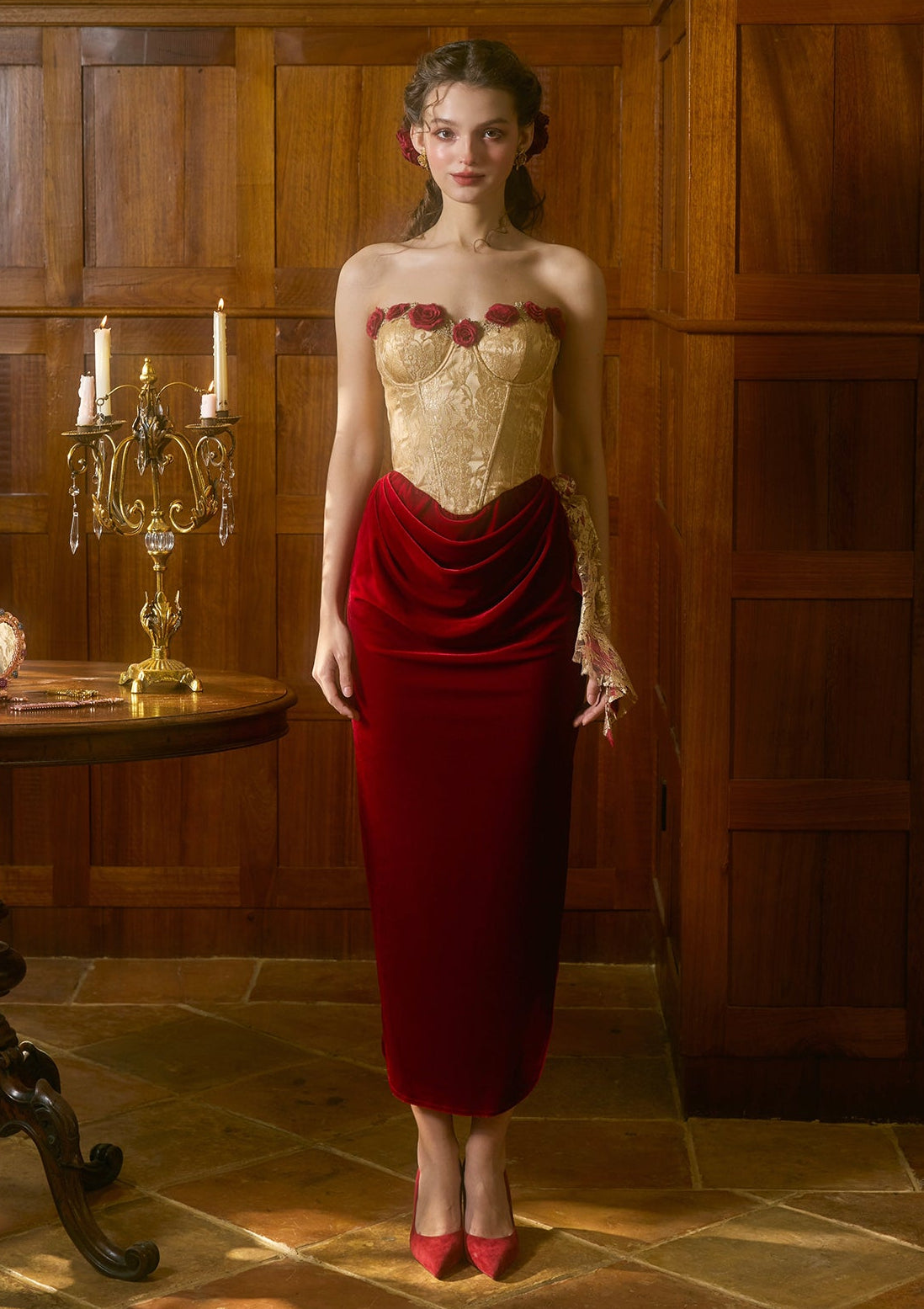Red Strapless Corset Dress | Wild Rosa Gown