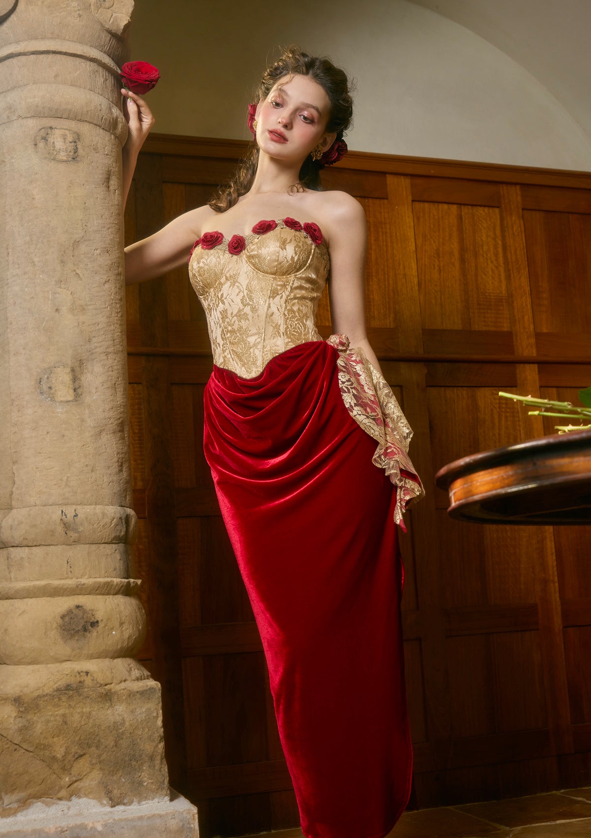 Red Strapless Corset Dress | Wild Rosa Gown