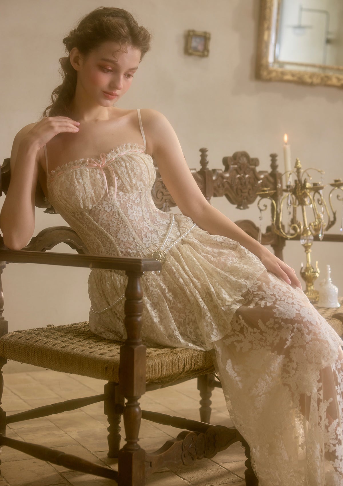 Coquette aesthetic white tiered mini dress by Lacemade