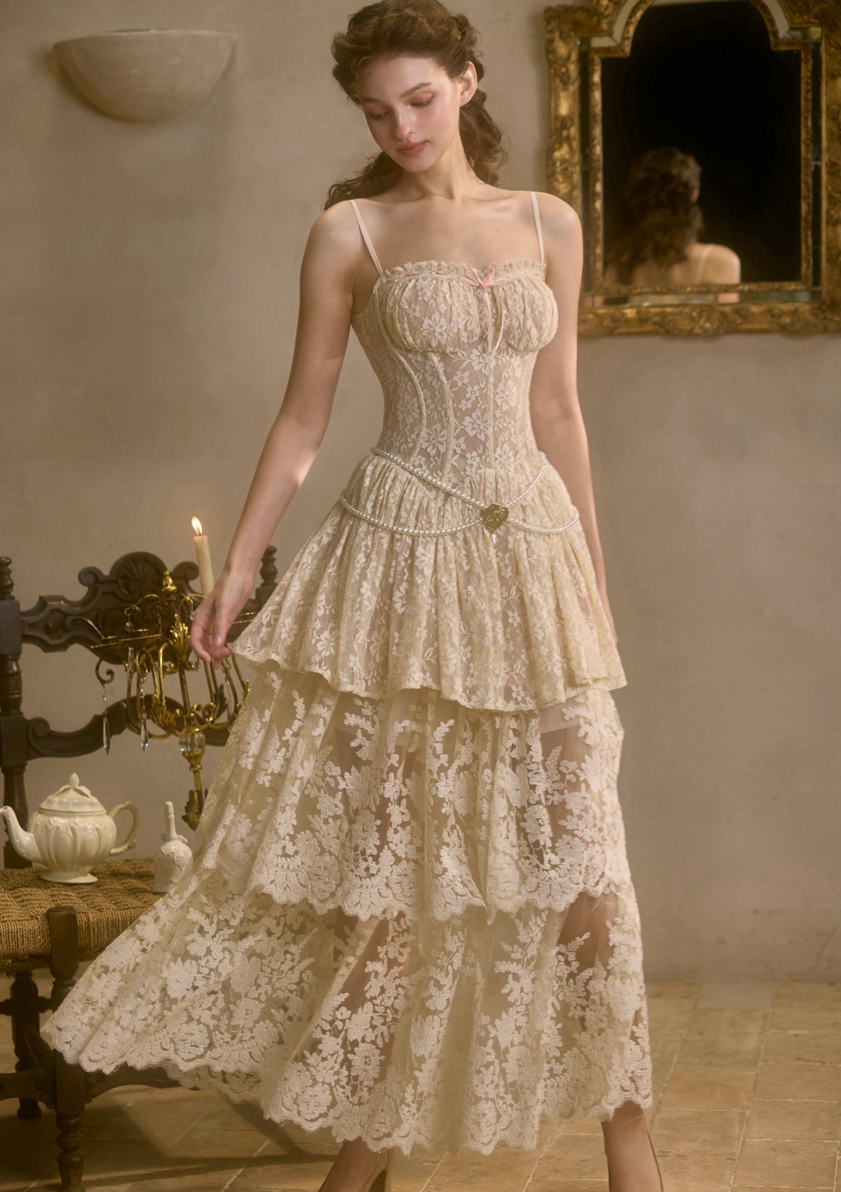 Lacemade "Waltz In The Moonlight" - White Lace Tiered Maxi Skirt