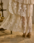 Close-up of translucent lace and tiered layers on "Waltz In The Moonlight" skirt