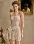 Lacemade "Waltz In The Moonlight" White tiered lace corset mini dress